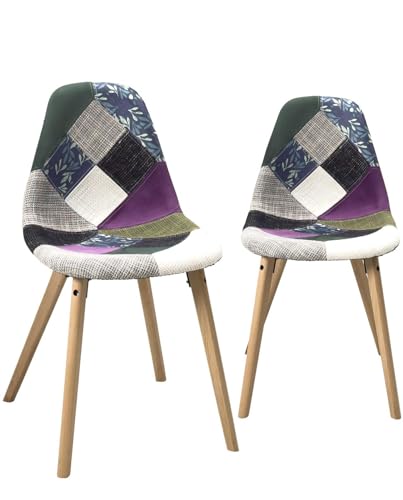 KAYELLES Lot de 2 Chaises Scandinaves Cuisine, Salle à Manger Nora (Patchwork méditerranéen)