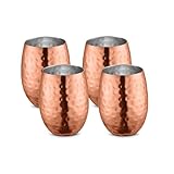 AVADOR Handcrafted Set of 4 Stainless Steel Shatterproof Glass Drinkware Tumbler Hammered Finish 16 Oz. each for Water | Wine | Moscow Mules | Stemless Wine Glass (Copper Finish)