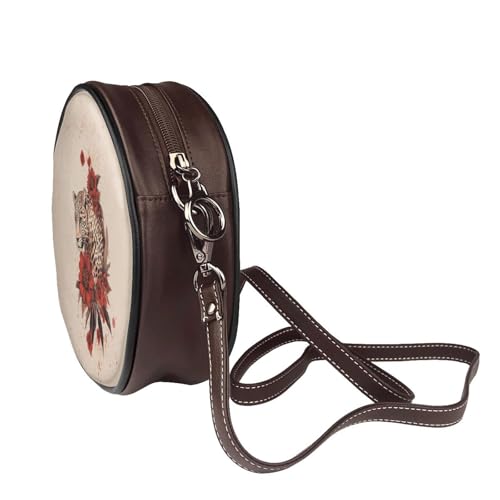 Circle Crossbody Bag for Women - elephant rain Print PU Leather Circle Purse for women3