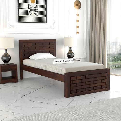 Image of Solid Sheesham Wood Single Size Bed Without Storage for Bedroom Living Room Single Cot for Home Wooden Palang for Hotel (Walnut, Size 6 * 4)