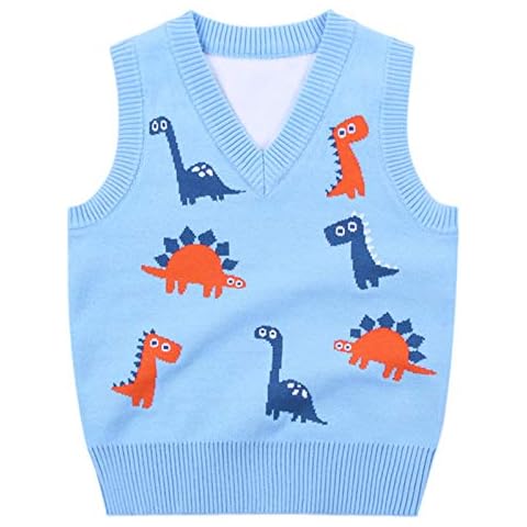 Kids V Neck Knitted Vest Boys Sleeveless Tank Top Pullover Sweater Jumper Waistcoat Cartoon Jacquard Knitwear Cover