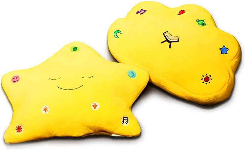 My Dua Pillow Ramadan Gift for Kids Dua and Surah Quran Sound Colorful Cloud and Star Pillow with LED Light, Blue - Yellow Star Shape