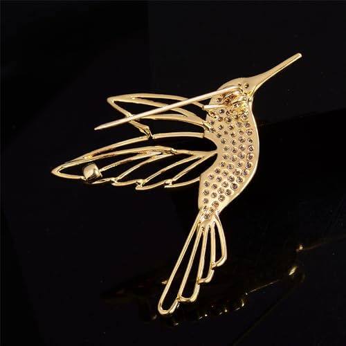 Image of Hollow Hummingbird Brooch Pin for Women CZ Rhinestone Animal Bird Lapel Pins Flying Birdie Statement Fashion Brooches Scarf Buckle Bag Clip Badge Dress Sweater Accessory Jewelry