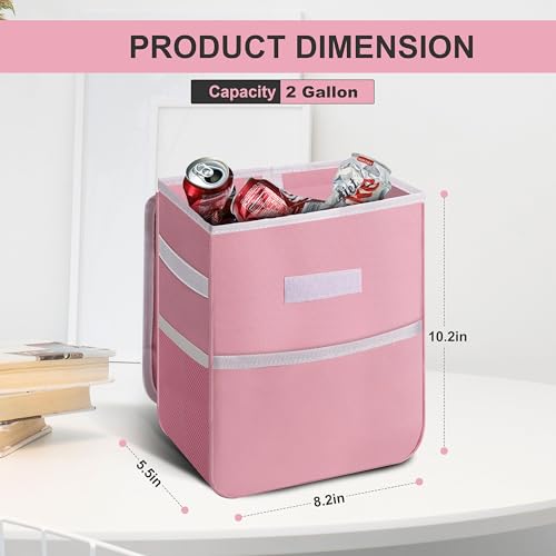 Image of Healsmart 2 Gallon Car Trash Can Lid and Storage Pockets, Leak-Proof Collapsible and Portable Organizer, Multipurpose Garbage Bin with Adjustable Straps, Pink