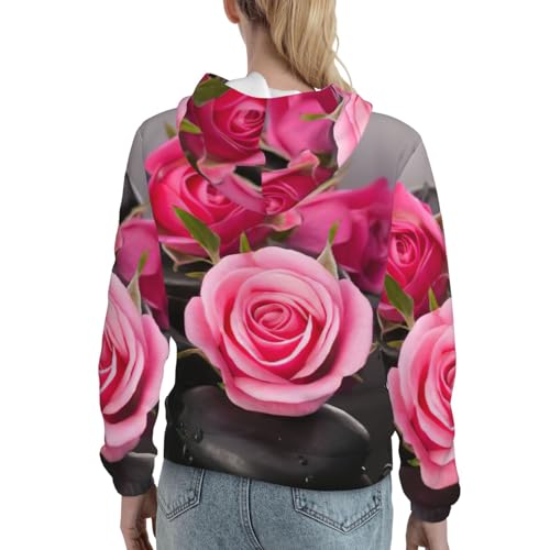 Sweat à capuche femme imprimé roses pull ajusté polyvalent