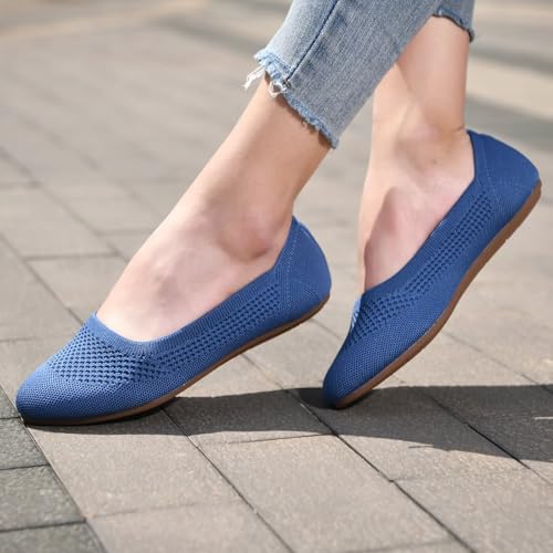 Image of poemlady Women's Ballet Flat Shoes Dress Shoes Knit Round Toe Slip On Ballerina Walking Flats Shoes for Woman Low Wedge Casual