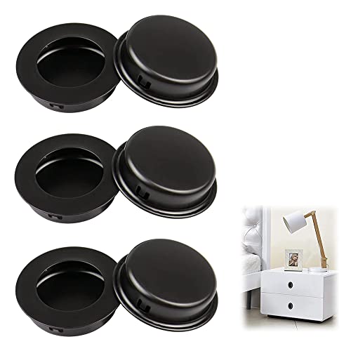 DCQQ 6 Pièces Poignées Rondes Encastrables Poignées de Porte Coulissantes Encastrées Rondes à Rainures Invisibles Poignées pour Les Tiroirs Armoires Meubles sur Mesure(Noir) Cover