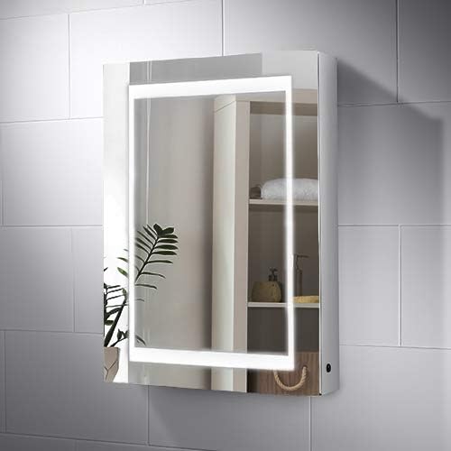 Illuminated Bathroom Mirror Cabinets with Lights 500x700mm IP44 Rated - Nimbus LED Bathroom Cabinet with Shaver Socket, Demister Pad, & Motion Sensor, Fully Assembled Vanity Mirrors for Bathrooms