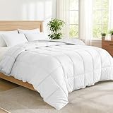 Peace nest Queen Size Goose Feather Fiber and Down Comforter Fluffy Duvet Insert All Season Hotel Luxury Bedding Comforters Soft Medium Warmth 88x88 Inches White