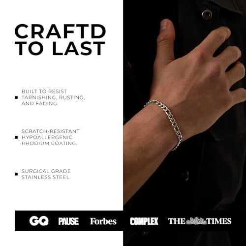 CRAFTD | Figaro Link Bracelet | Waterproof, Heat & Sweat Resistant | Gifts for Men | Men's Jewelry | Size 5MM |4