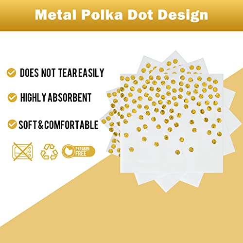 Disposable Paper Plates 100 Pack - White And Gold Paper Plates 50 X 9" & Gold Dot Napkins 50 X 6.5" , Paper Plates And Napkins Party Supplies For Weddings, Birthdays, Bridal Parties, All Occasions #TOP3