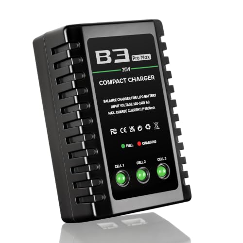 LiPo Battery Charger 2S-3S RC Balance Charger Compact Charger for 7.4-11.1V LiPo Batteries (Black)