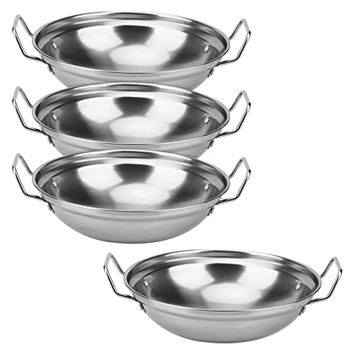 MUKCHAP Lot de 4 plats de service Balti de 22 cm, plats de service indiens Karahi en acier inoxydable avec poignée