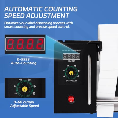 YUCHENGTECH Automatischer Etikettenspender mit Automatischer Zählung von 0-9999 und 5 Einstellbaren Geschwindigkeiten Breite 5-120mm Etikettenspender für Rollenetiketten