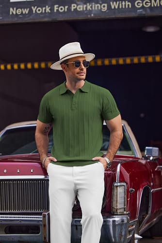 Image of COOFANDY Mens Knit Polo Shirts Short Sleeve Ribbed Textured Polo Shirt Lightweight Casual Golf Shirts Collared T Shirt