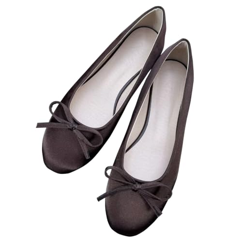Image of TN TANGNEST Women's Velvet Flats Round Toe Ballet Shoes | Elegant Bowknot Flats Comfortable Casual Slip On Flats for Work