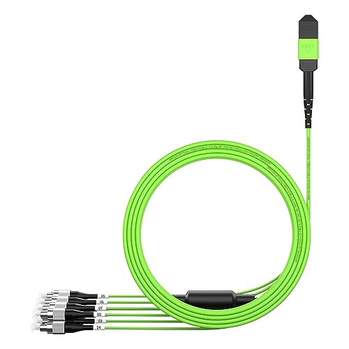 AMPCOM MPO to FC Breakout Cable 50/125μm Multimode OM5(8 Fiber, MPO to FC, Type B, LSZH/Riser, UPC, Lime Green) 25m (82ft)