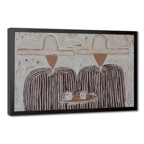 Abstract Coffee People Canvas Wall Art, Modern Minimalist Figure Oil Painting Style Poster, Brown and Cream Neutral Tone Home Decor for Living Room Bedroom Office（36x24 Inches Ready to Hang）