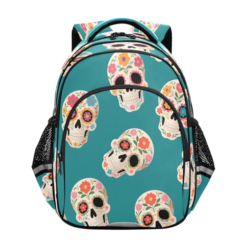 Skull Blue Background Pattern Backpack For Girls Kindergarten Elementary Bookbag Lightweight Childrens School Bag,Medium