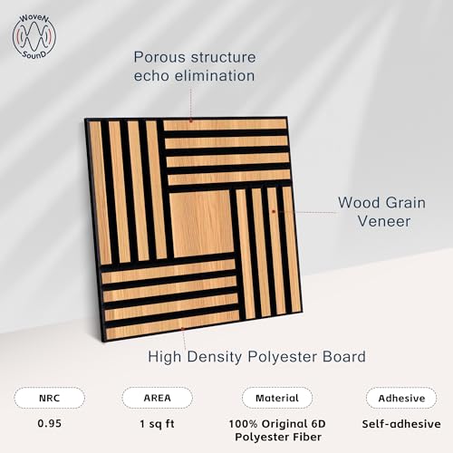Image of WoveN SounD Acoustic Wall Panels, Natural Oak, 16 Pack, 12x12 in | Self-Adhesive, NRC 0.95, Carved Pattern, Sound Proof, Echo Reduction, Sound Dampening, Home Studio, Office, Gaming Room