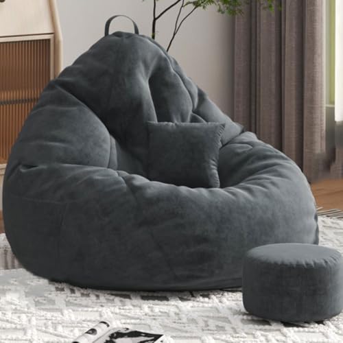 GWFBLID Puff Salon de Lujo Sofa Puff Salon con Reposapies Puff Pera con Bolsillo Modelos de Puffs o Bean Bag Chair Grandes con Relleno Incluido para Adultos o Decoracion Habitacion Juvenil Gris