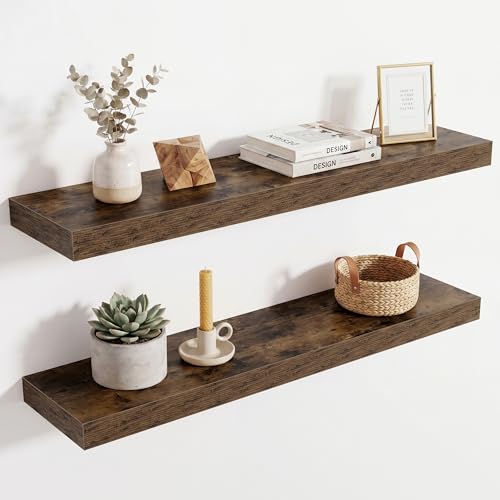 Image of Acovy 30in Long Floating Shelves for Wall Set of 2, Wood Wall Shelves for Bathroom Bedroom Kitchen Living Room Laundry Room, Modern Floating Shelf for Home Decor