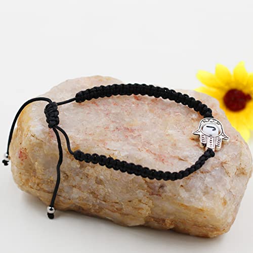 Image of Uloveido Customized A to Z 26 Letters Hand of Fatima Bracelet - Fatima Hamsa Hand Evil Eye Protection Bracelet Lucky Charm Adjustable Braided Black String