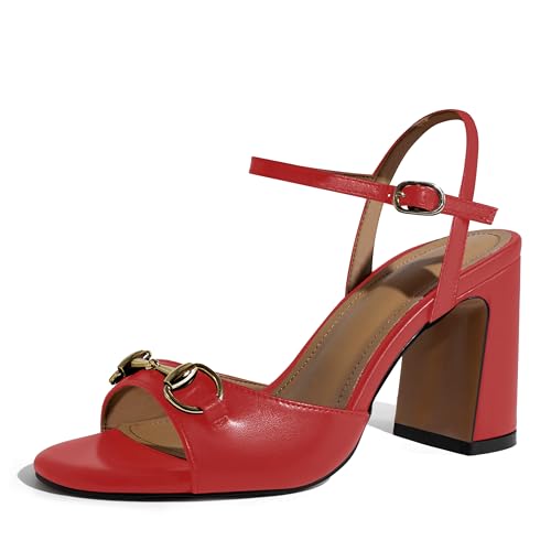 Image of iadore Women Fashion High Block Heel Shoes Strappy with Buckle Fashion Studded Round Open Toe Summer Dress Sandals Size 5-12 US