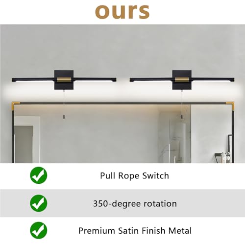 Image of SOTTAE Black and Gold LED Bathroom Vanity Light Bar, 24 inch LED Vanity Light Fixtures Over Mirror, Morden Bathroom Sconces Lighting 4000K,Sconces Wall Lighting with Adjustable Lamp Tube