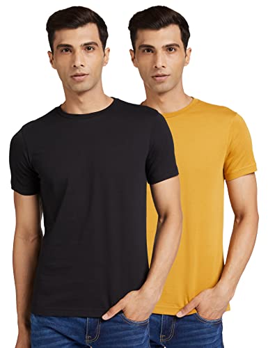 Image of Amazon Brand - Symbol Men's Solid Cotton T Shirt | Round Neck | Half Sleeve | Plain | Combo Pack of 2-Regular Fit (Available in Plus Sizes)