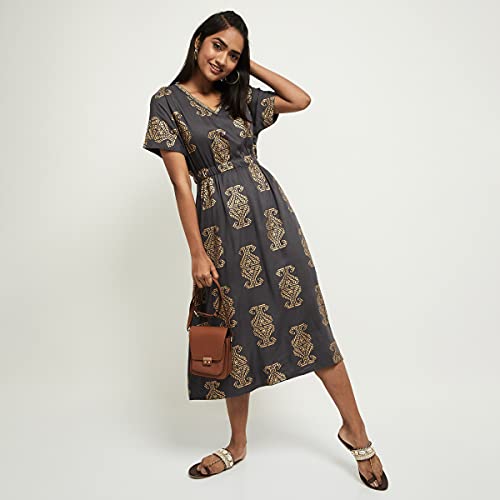 Image of Max Women's 100% Rayon Printed Short Sleeves Midi Dress Ankle Length Ethnic