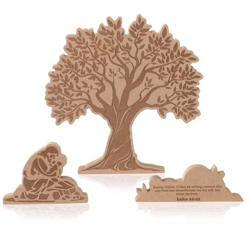 Novabright 3 Pcs Easter Wooden Table Decoration Jesus Garden of Gethsemane Prayer Scene Religious Resurrection Set Tabletop Display Christian Easter Jesus Decor for Church Home Office,Thickness 1.5cm