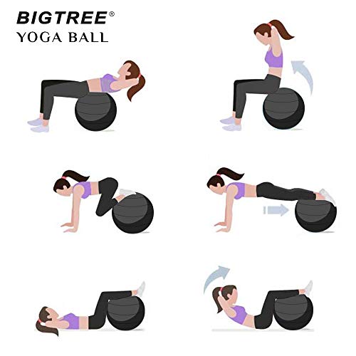 Foto von BIGTREE Gymnastikball Anti-Burst Sitzball für Yoga Exercise Fitness Yoga Core (Schwarz, 65)