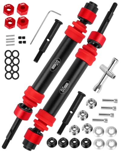 hopsupRC #45 Steel RC Drive Shaft Axles Upgrades Part for 1/10 Rustler Stampede 2wd?VXL?,Harden Front axle&Rear CVD Driveshafts Hops up,Black witrh Navy Red(2PCS)
