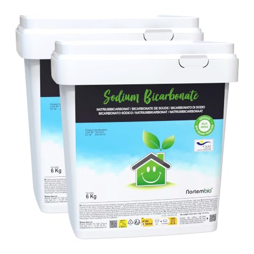 Nortembio Bicarbonato Sódico 2 x 6 kg Bicarbonato de Sodio Limpieza Sin Aluminio 100% Natural Hogar, Cocina, Baño, Quitamanchas. Incluye eBook con Consejos