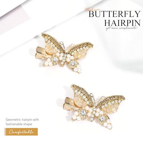Bartosi HB-070 Rhinestone Butterfly Hair Accessories Gold Crystal Decorative Alligator Hair Clips Pearl Pins thumb #1