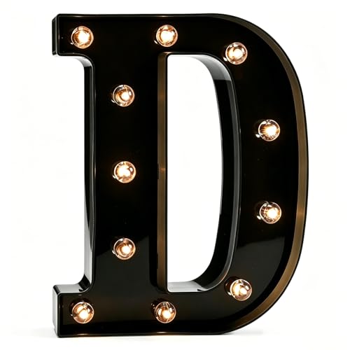 Image of Pooqla Black Light Up Letter D, Marquee Letters Black Room Decor | LED Lighted Letters Birthday Party Decorations, Gifts for Boys Men Christmas Anniversary Night Light Home Bar Room Decoration