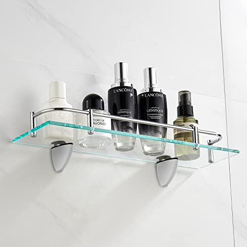 Vasuhome 2 Tier Bathroom Glass Shelves, Tempered Glass Bathroom Wall Organizer With Silver Guardrail, And 2 Metal Hooks - Wall Mounted Rectangular Shelves For Storage And Display #TOP5
