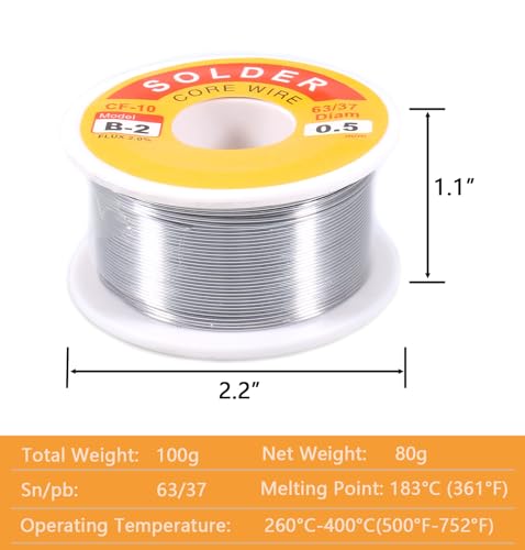 Image of 63 /37 Tin-Lead Rosin Core Solder Wire for Electrical Soldering, Flux Content 2%, 0.5mm,100g(Net 80g)