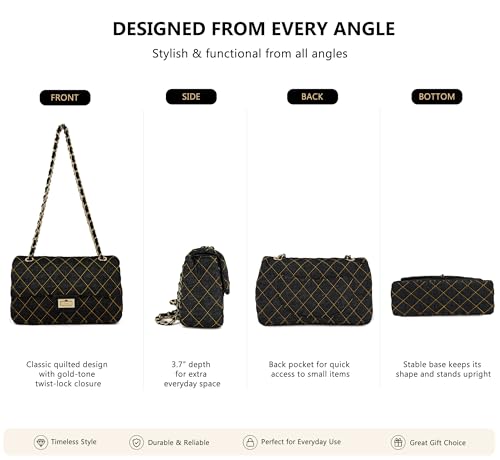 Image of M-ioi-M Quilted Denim Crossbody Bags for Women, Chain Strap Shoulder Bags, Medium Double Flap Purse, Gold Hardware Jean Purse