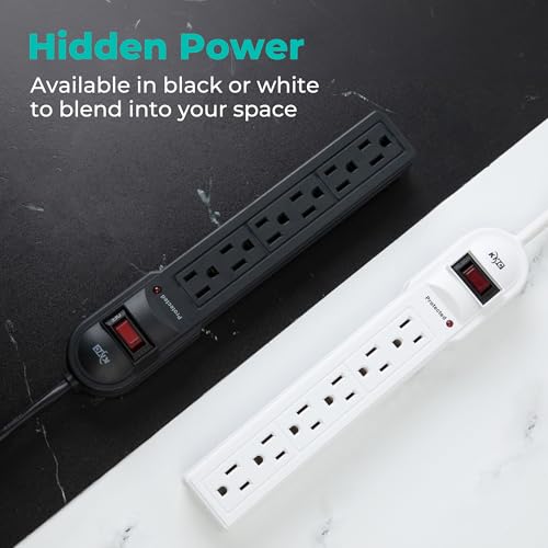 image for KMC 6-Outlet Surge Protector Power Strip 2-Pack, 900 Joules, 4-Foot Ex