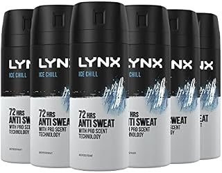 Lynx Ice Chill 72 hour protection against odour and wetness Anti-Perspirant Deodorant Spray no fuss aerosol for all-day freshness 150 ml pack of 6
