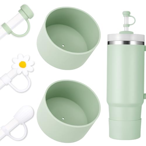 DUNLAGUE Boot and Straw Cover Set - 2pcs Silicone Boot, 3pcs Straw Cap, Bottom Protector for Stanley Cup H2.0 30oz & 40oz, Exact Color Match with Stanley, Accessories Matcha