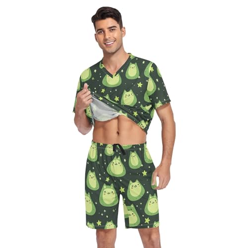 Avocado Cat Men’s Pajama Sets 2 Piece Short Sleeve Sleepwear with Printed Design3