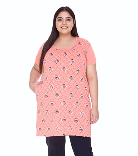 Image of In Love Women's Printed Cotton Plus Size Longline T-Shirt Half Sleeve with Pockets Pack of 2