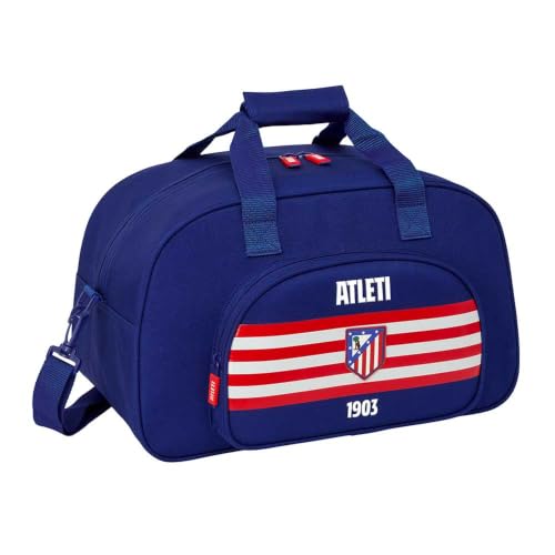 SAFTA | Saco Deportivo Atlético de Madrid, Bolsa Deporte Escolar y Gimnasio con Bandolera Ajustable y Asa Forrada, Cremallera Doble Tirador, Medidas 40x23x24 cm
