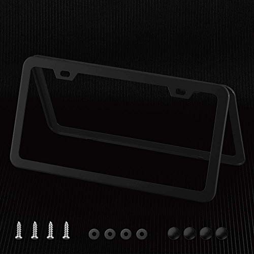 Deselen Black License Plate Frame, Metal Thin Stainless Steel With 2 Holes Screw Cap, 2 Pack (Black) #TOP4