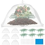COZYDIG 4 Sets Strawberry Plant Support with Mesh Plant Cover,Strawberry Growing Racks Sets with Iron Plant Nails and Storage Bag for Garden Strawberry Vegetables(White Net - Square)