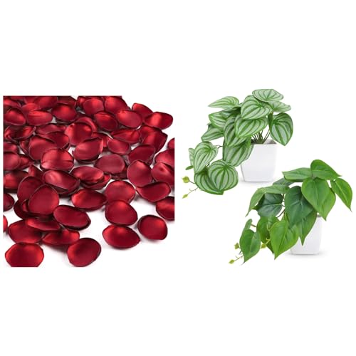 Der Rose Bundle of 300pcs Artificial Flowers and 2 Pack Artificial Plants for Home Bedroom Farmhouse Decor