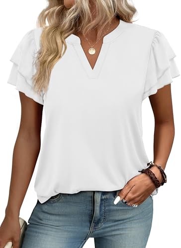 Work Blouses for Women Womens Blouses Dressy Casual Business Casual Tops Work Outfits for Women Office Flutter Sleeve Tops White M